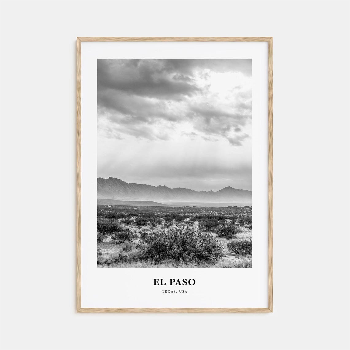 El Paso Texas Desert Franklin Mountains Storm Sky Black White Poster