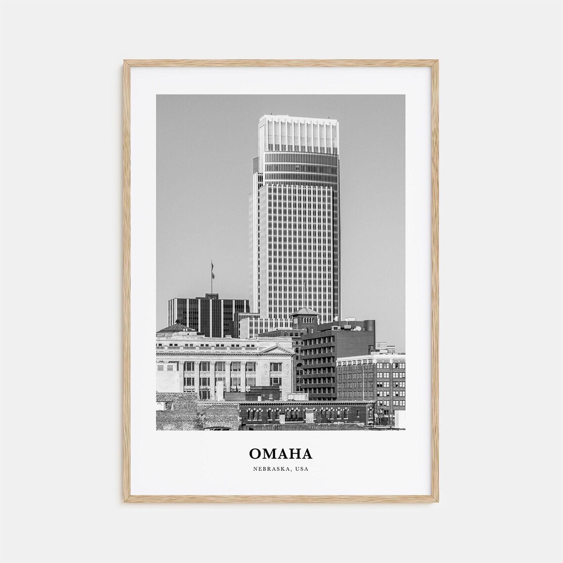 Omaha Nebraska Skyscraper Tower Black White Downtown City Poster