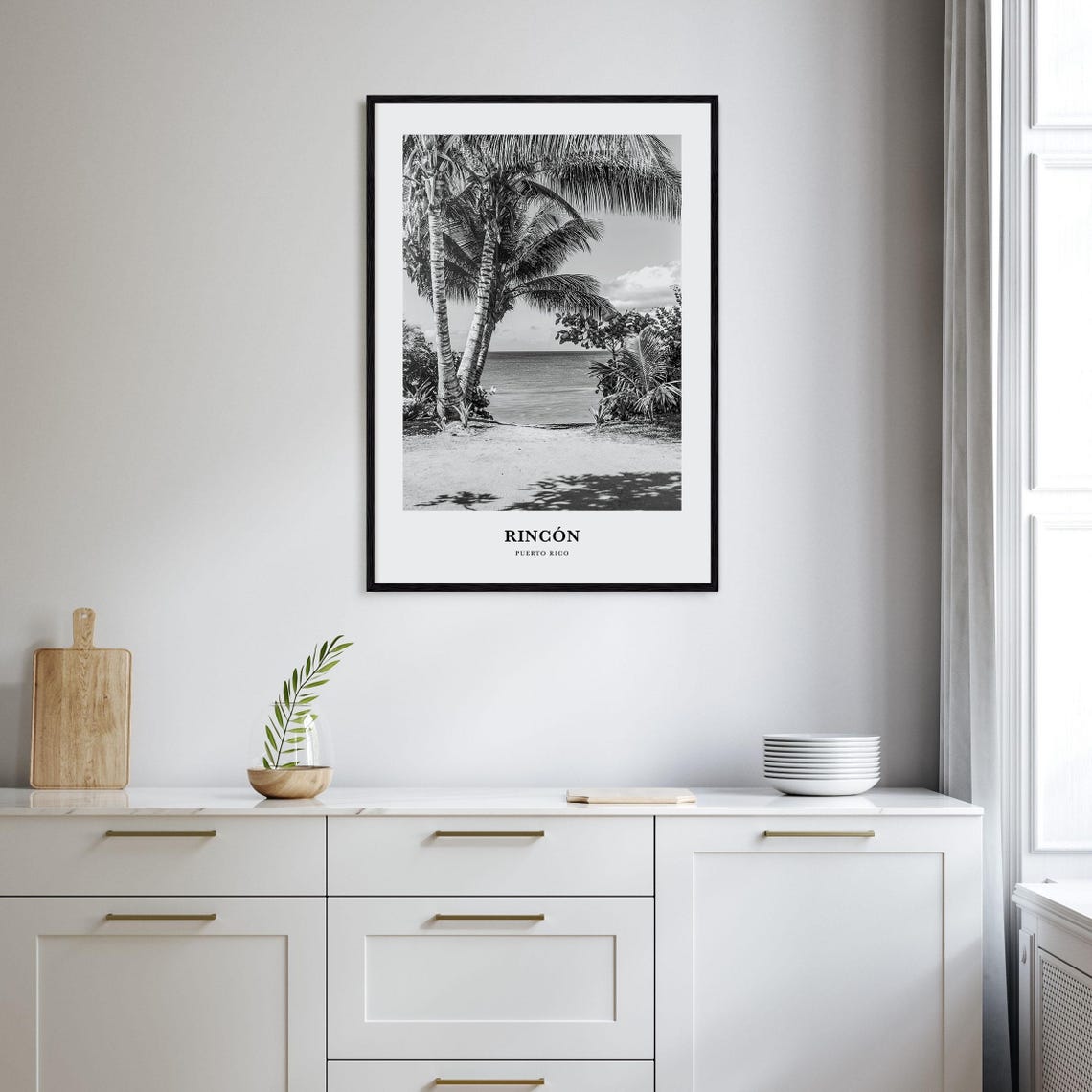 Rincon Puerto Rico Palm Trees Beach Black White Photo Poster - Image 2