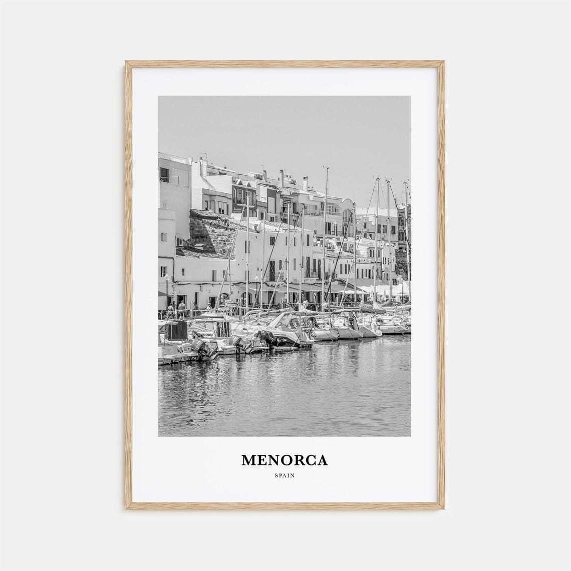Menorca Spain Marina Harbor Sailboats Black And White Poster