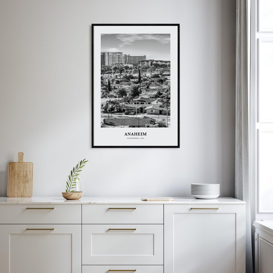 Anaheim California Residential Streets Black and White City Poster - Image 2