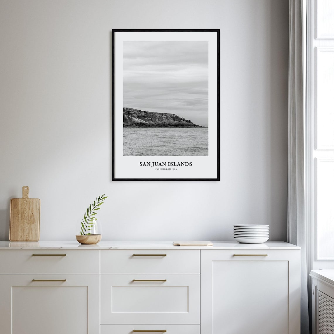 San Juan Islands Washington Shoreline Black and White Travel Poster - Image 2