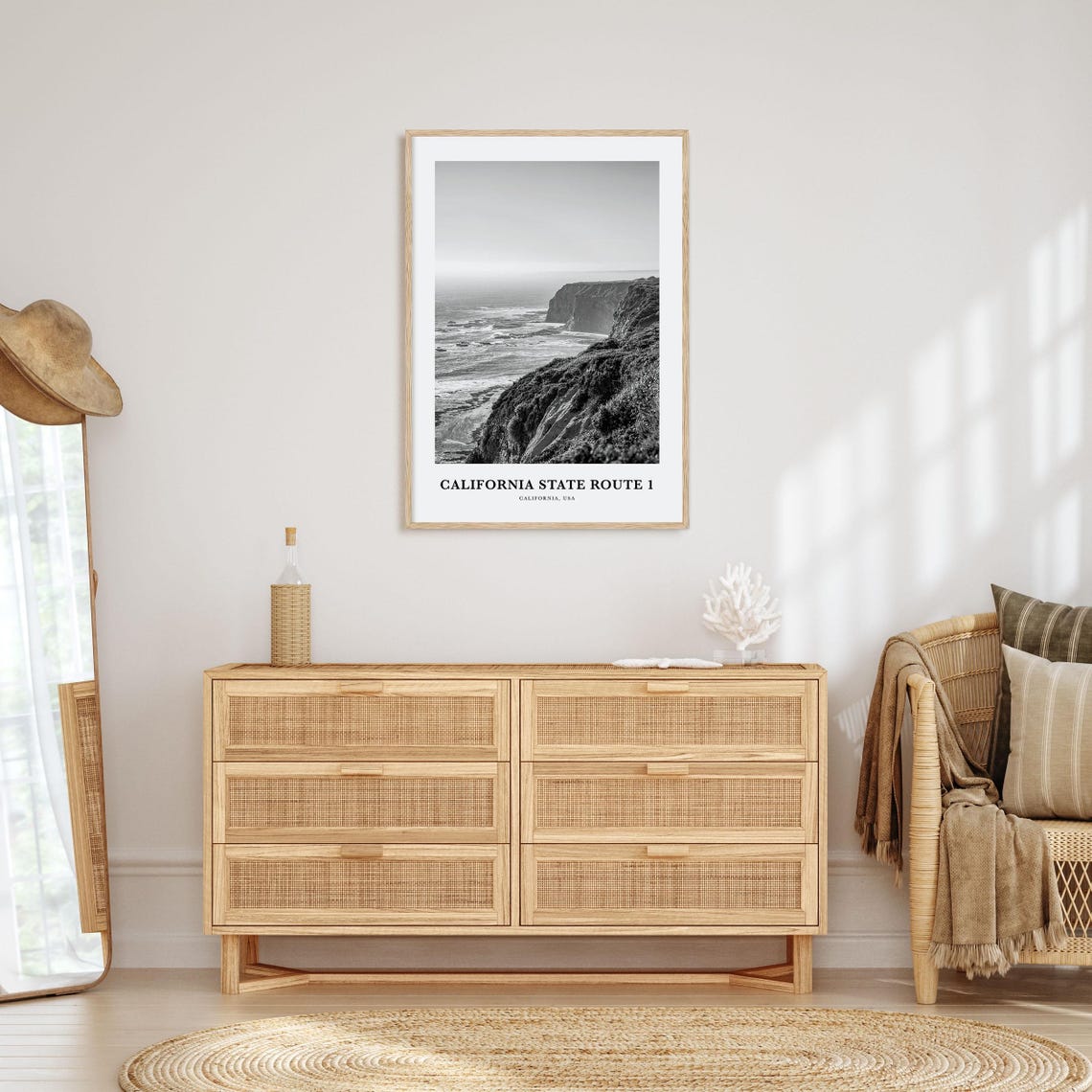 California State Route 1 Pacific Cliffs Black and White Poster - Image 3
