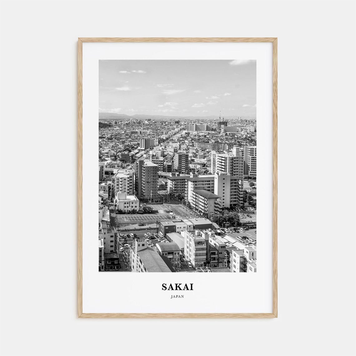 Sakai Japan Cityscape Aerial View Urban Skyline Black And White Poster