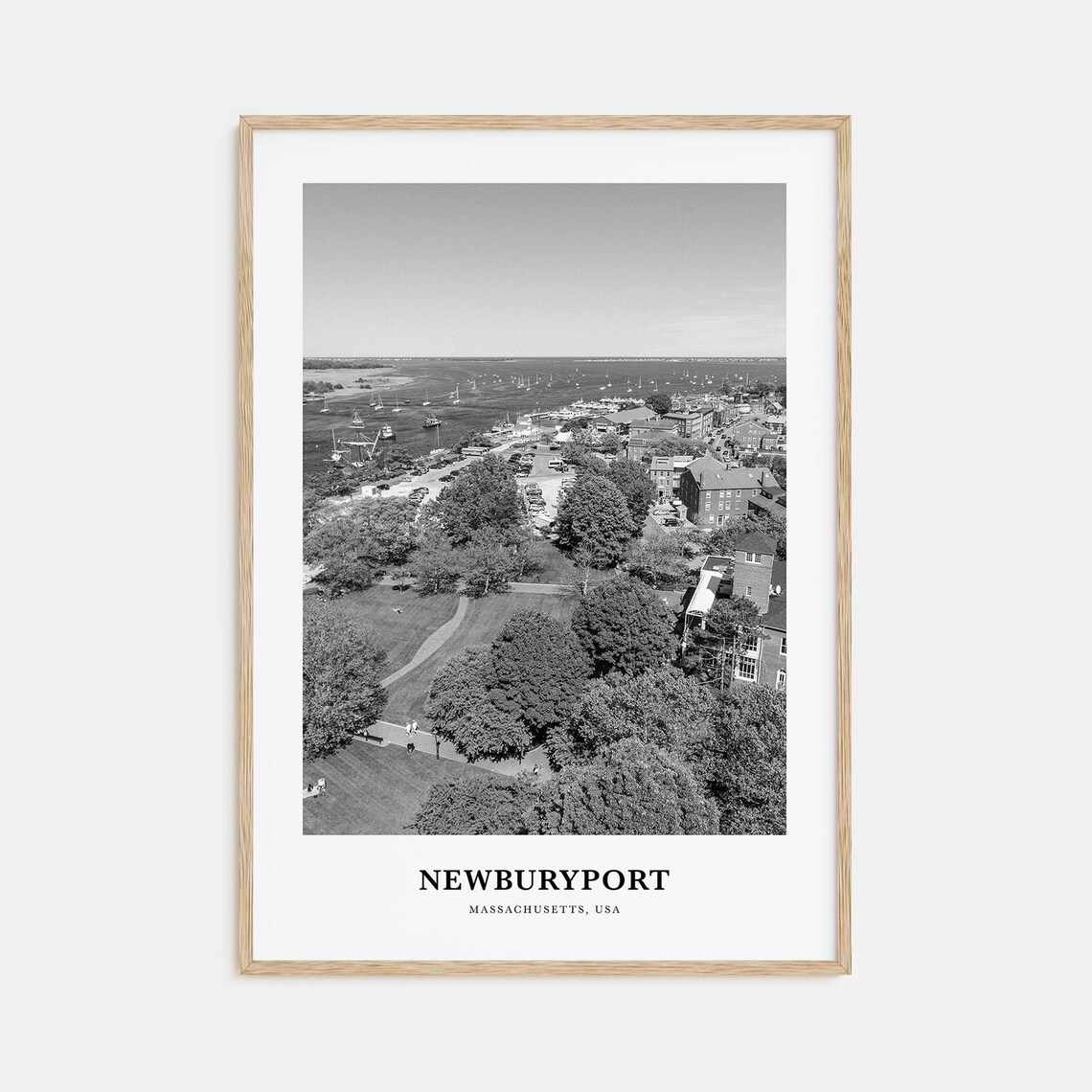 Newburyport Massachusetts Black and White Harbor Aerial Photo Poster