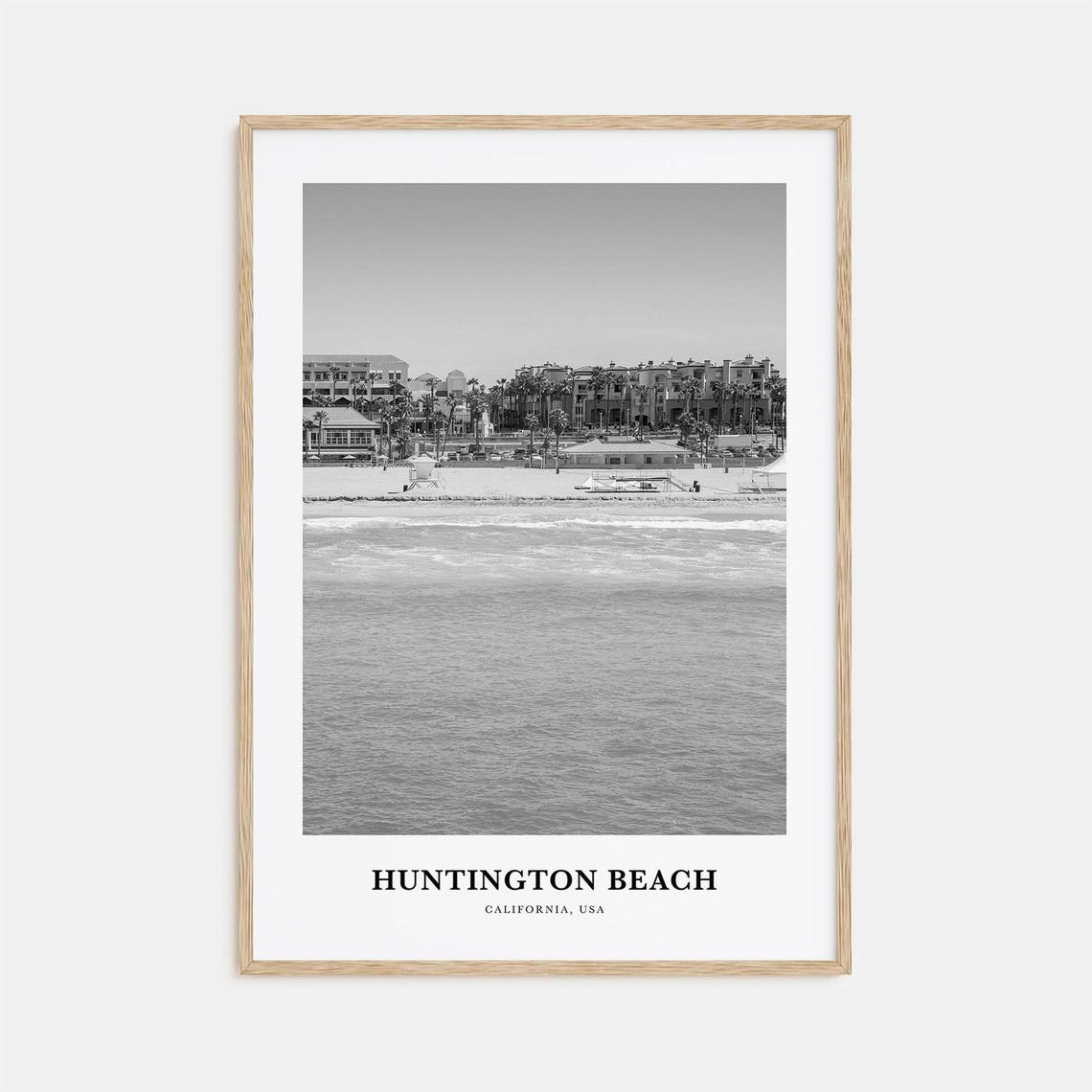 Huntington Beach California Shoreline Black and White Art Print