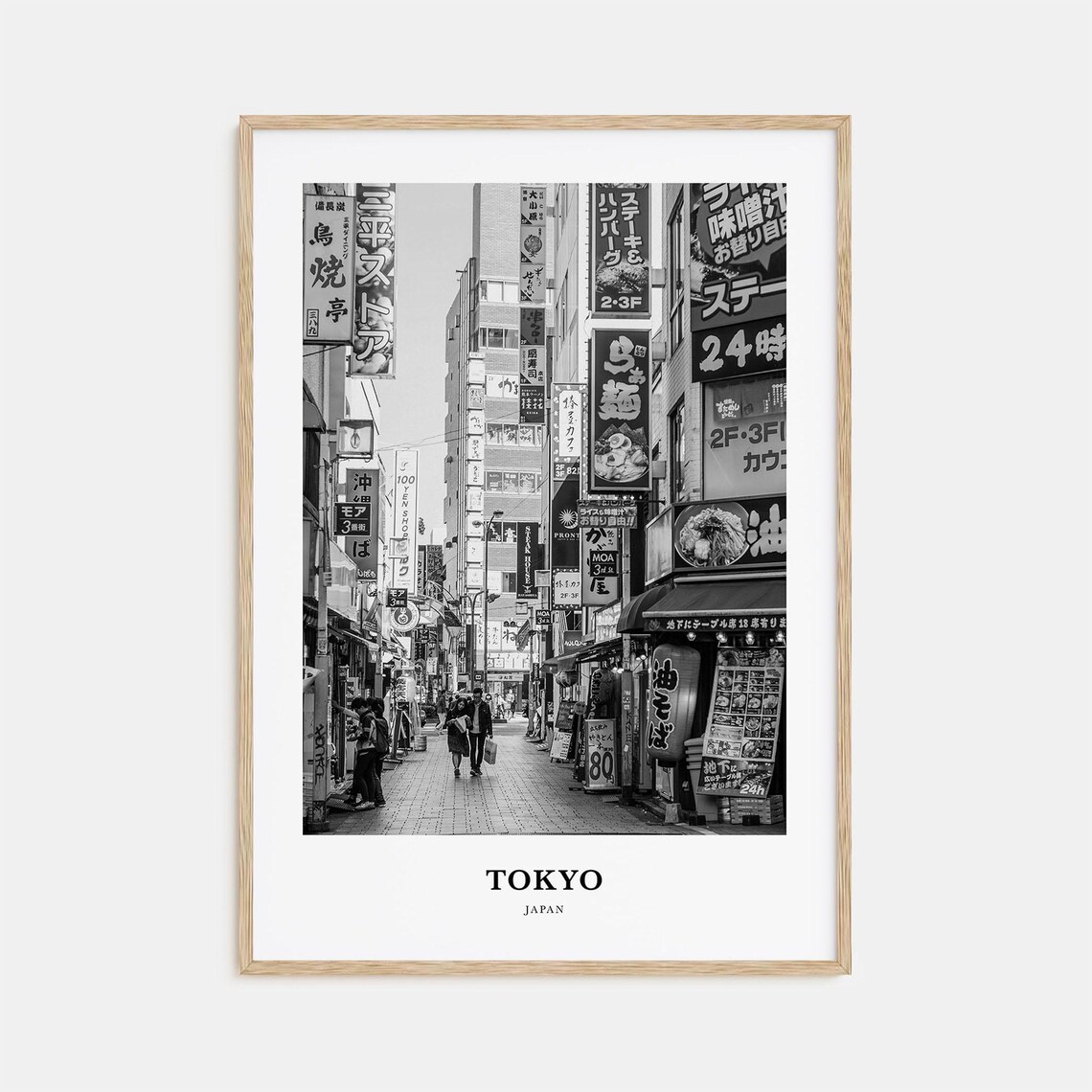 Tokyo Neon Street Signs Black and White City Japan Travel Poster