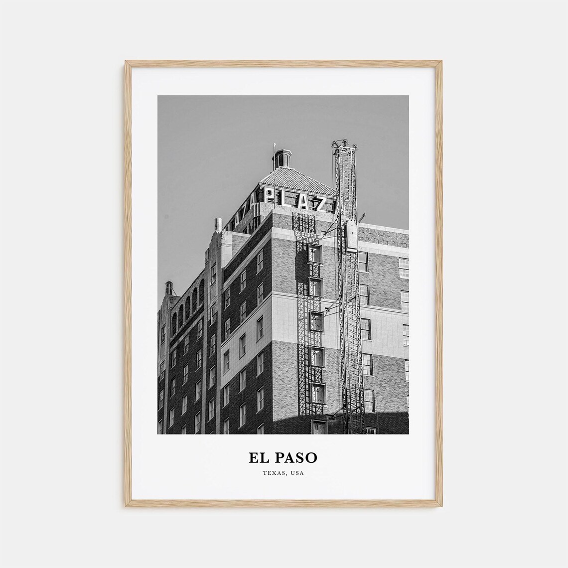 El Paso Texas Historic Plaza Hotel Tower Black White Photo Poster