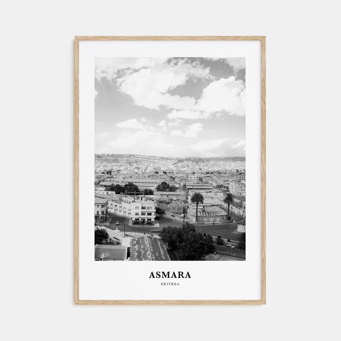 Asmara Eritrea Aerial City Panorama Black and White Travel Poster