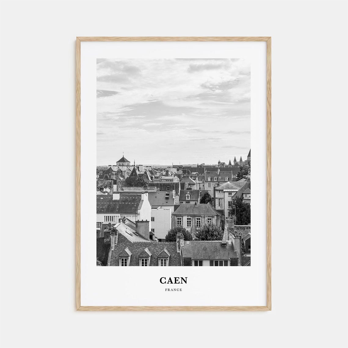 Caen France Old Town Rooftops City Panorama Monochrome Poster