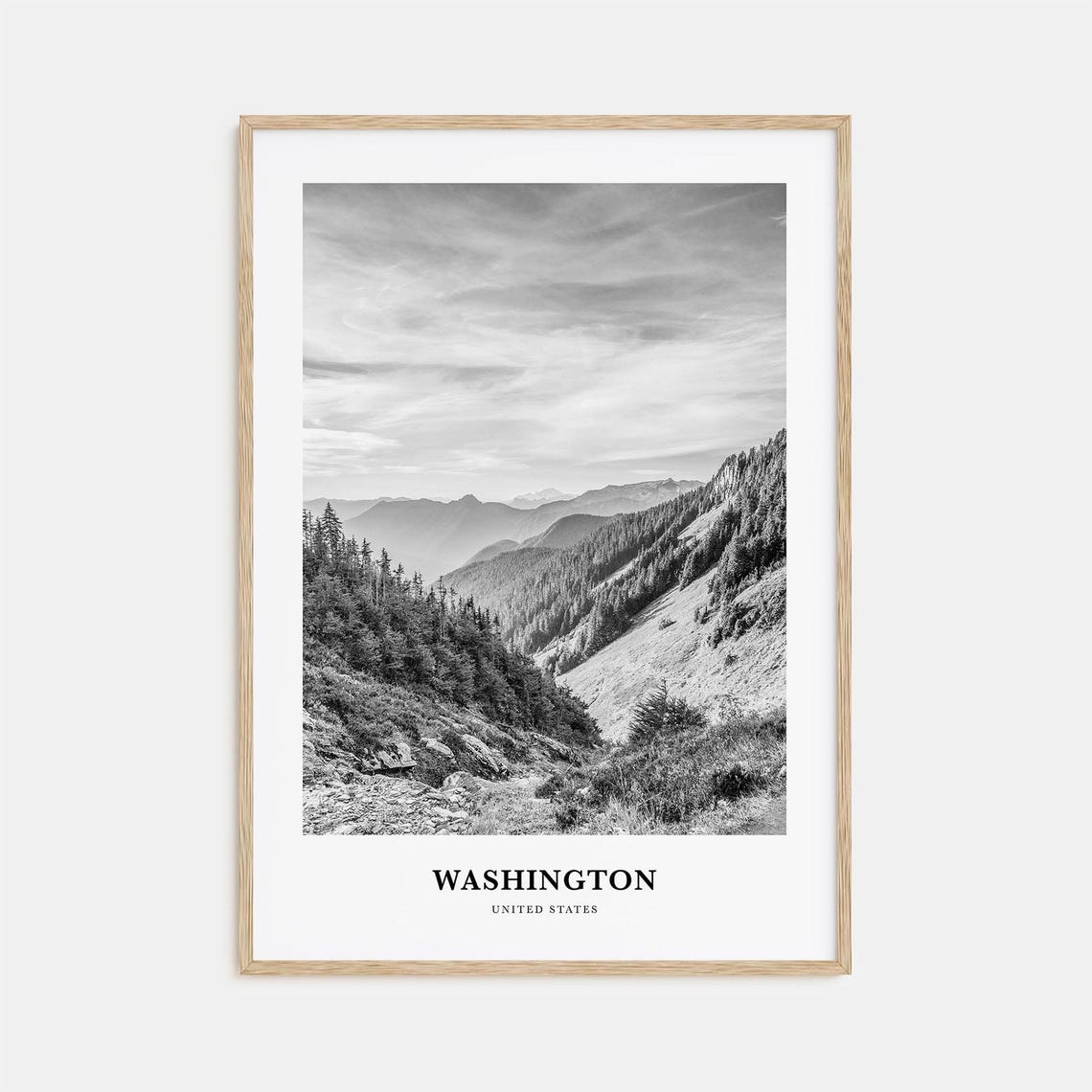 Washington State Forested Mountain Valley Ridges Black White Poster