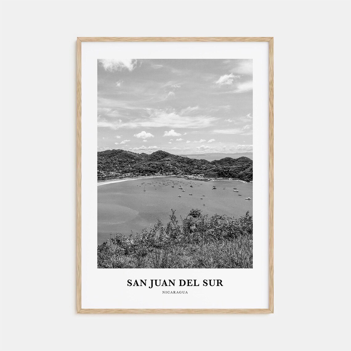 San Juan Del Sur Nicaragua Bay Boats Black and White Photo Poster