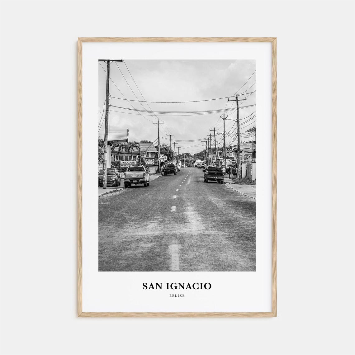 San Ignacio Belize Main Street Scene Black and White Photo Poster