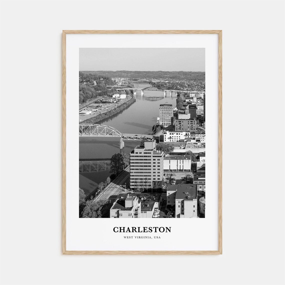 Charleston West Virginia River Bridges Aerial City View Poster