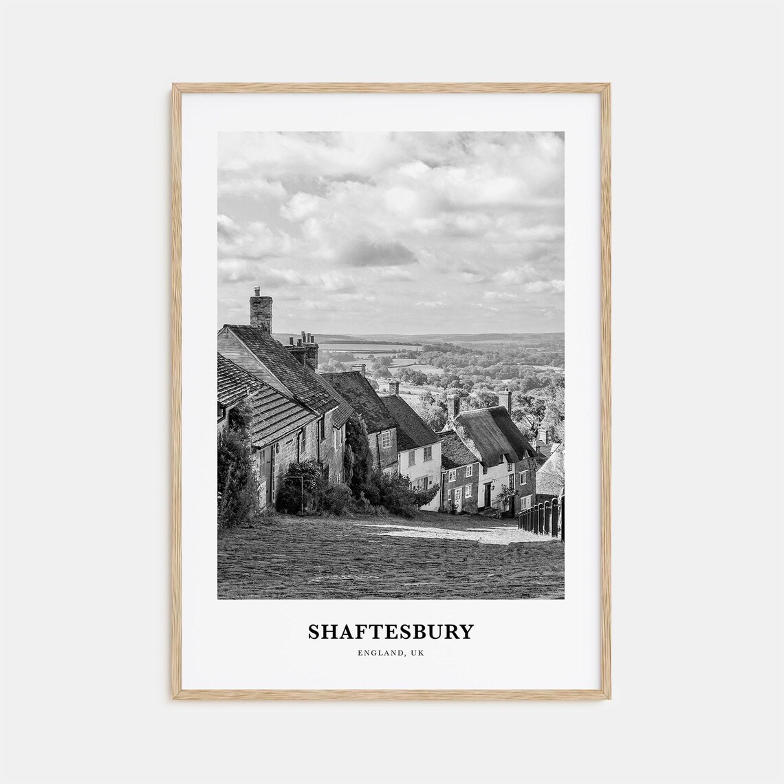 Shaftesbury England Gold Hill Stone Cottages Black White Travel Poster