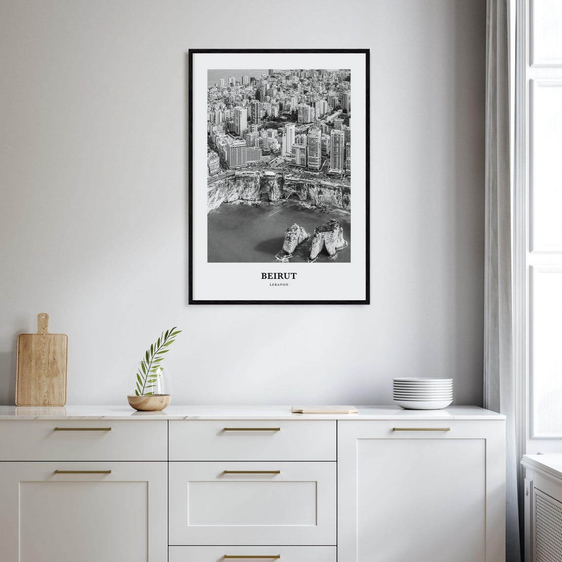 Beirut Skyline Aerial with Coastal Rock Formations Lebanon Poster - Image 2