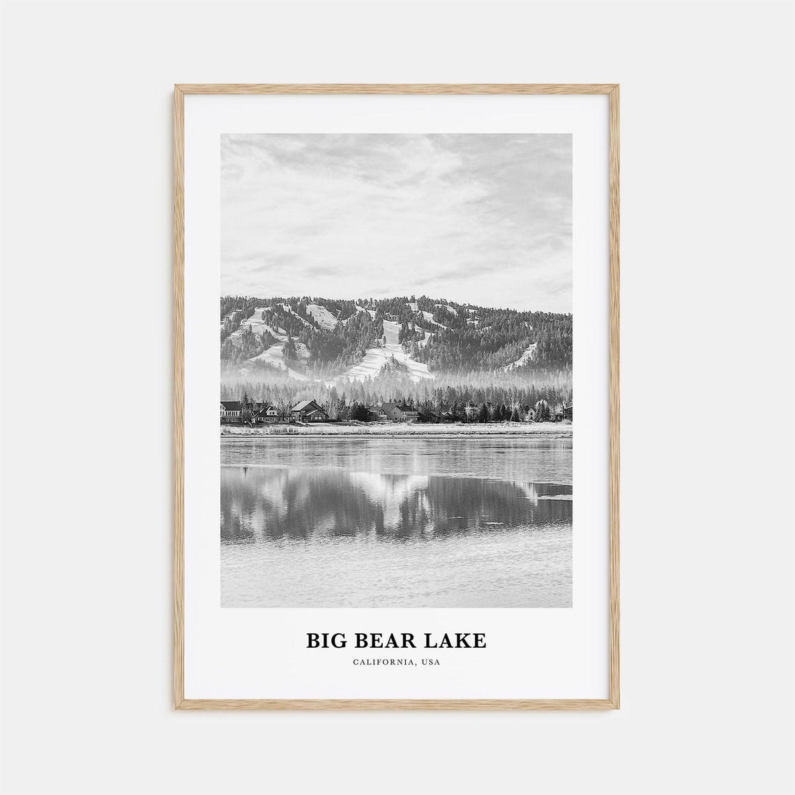 Big Bear Lake California Winter Lake Reflection Ski Slopes Art Poster