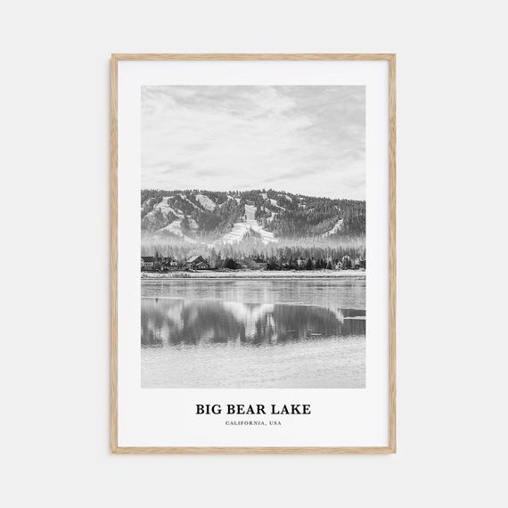 Big Bear Lake California Winter Lake Reflection Ski Slopes Art Poster