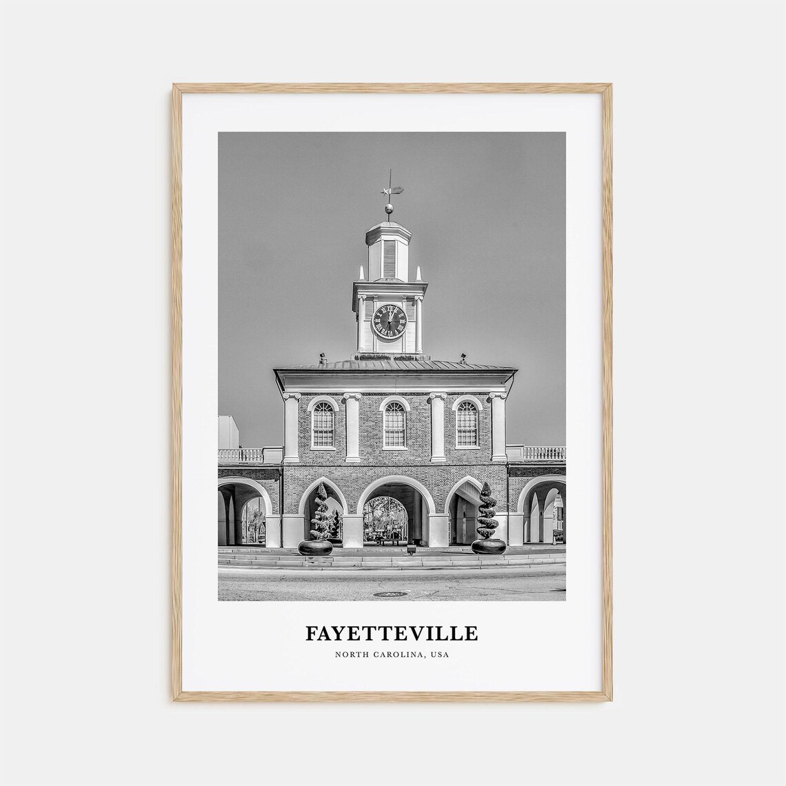 Fayetteville North Carolina Clock Tower Black and White Poster