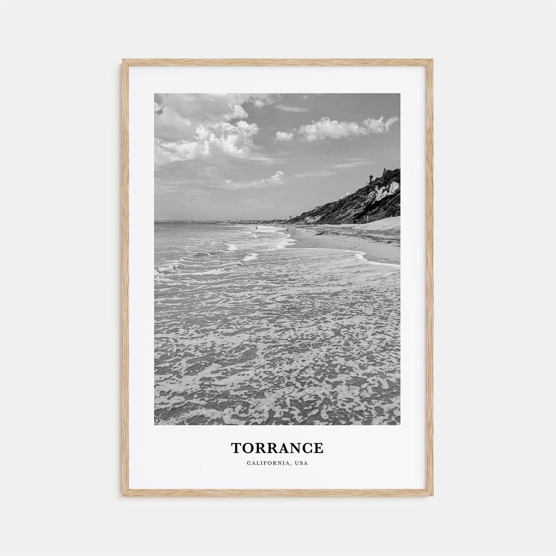 Torrance California Black and White Shoreline Waves Beach Poster