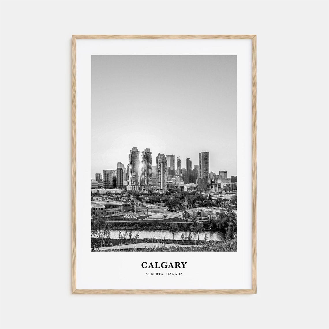 Calgary Alberta Downtown Skyline Black and White Cityscape Poster