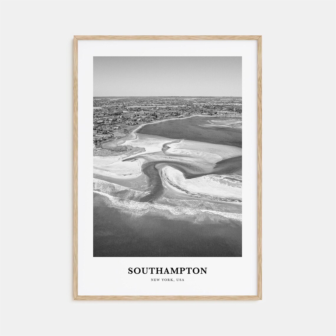 Southampton New York Aerial Beach Shoreline Black White Photo Poster