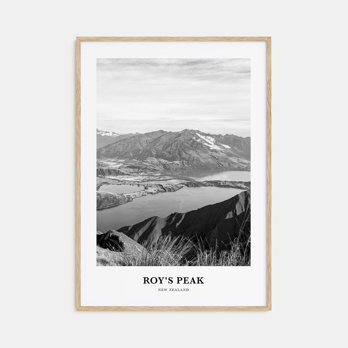Roy's Peak New Zealand Mountain Lake Panorama Black And White Poster