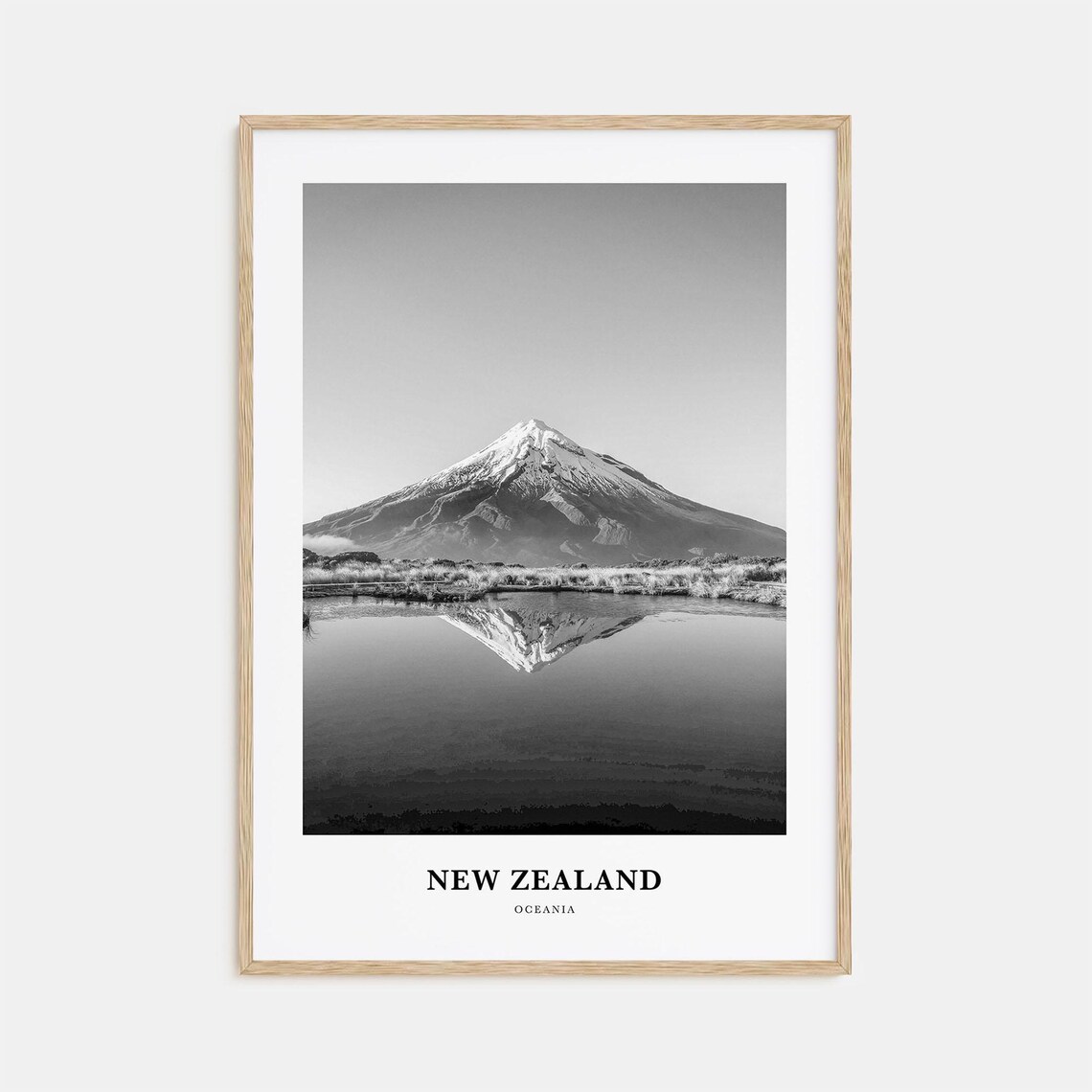 New Zealand Black and White Volcano Lake Reflection Photo Poster