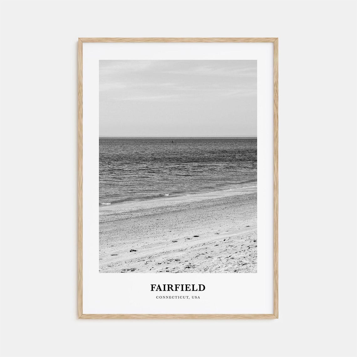 Fairfield Connecticut Sandy Beach Ocean Black and White Poster