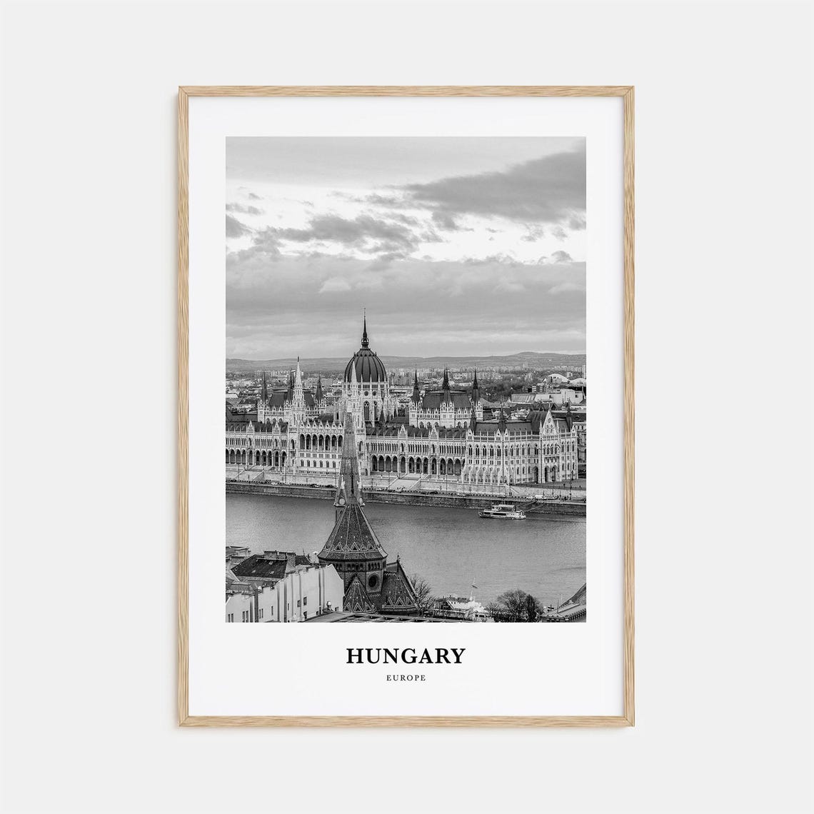 Budapest Parliament Building Hungary Black and White Travel Poster