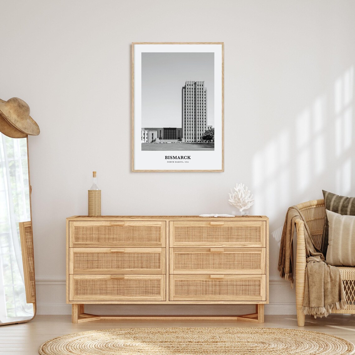 Bismarck North Dakota State Capitol Tower Black and White Poster - Image 3
