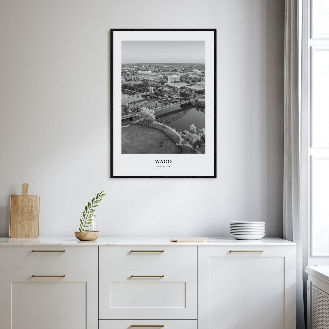Waco Texas Steel Brazos River Bridge Downtown City Aerial Poster - Image 2