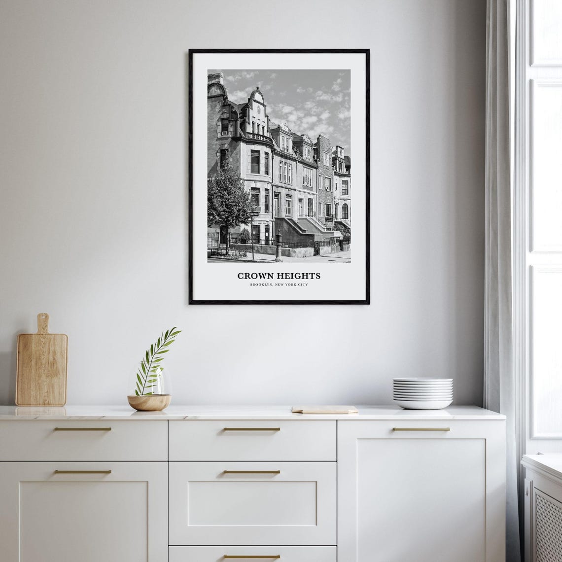 Crown Heights Brooklyn Brownstone Row Black and White Travel Poster - Image 2