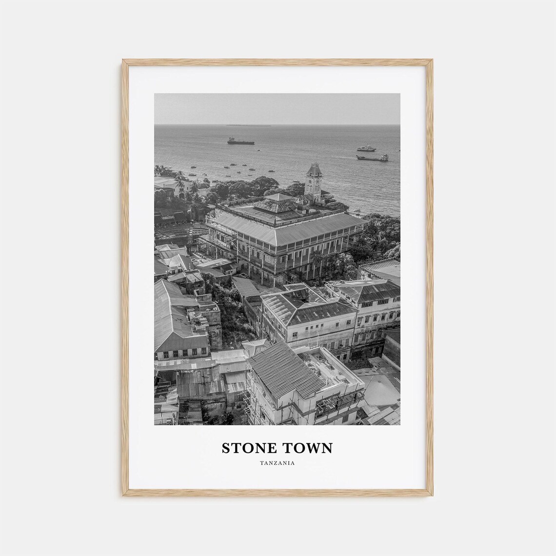 Stone Town Zanzibar Tanzania Aerial Harbor Black White Photo Poster