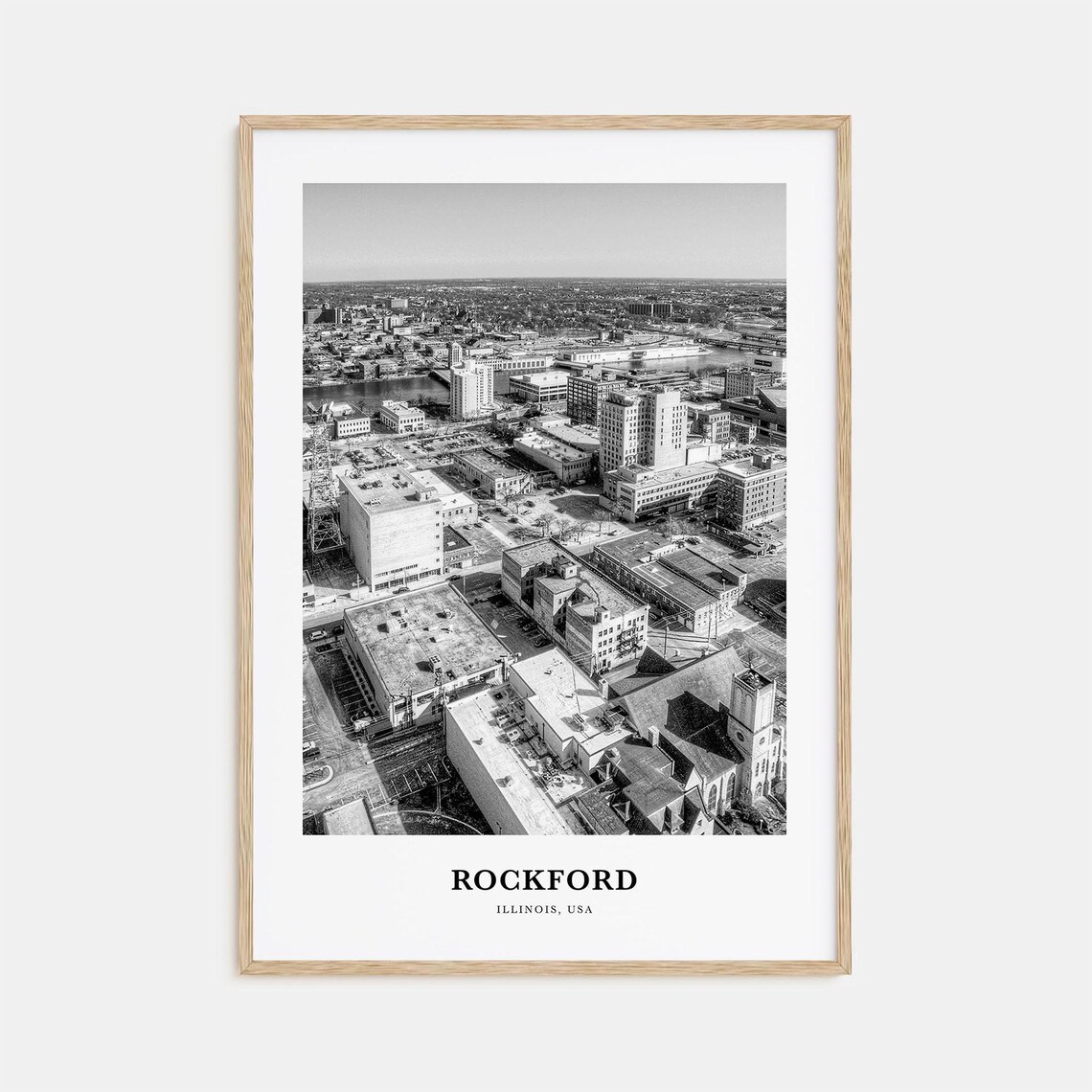 Rockford Illinois Downtown Aerial Black And White Photo Poster