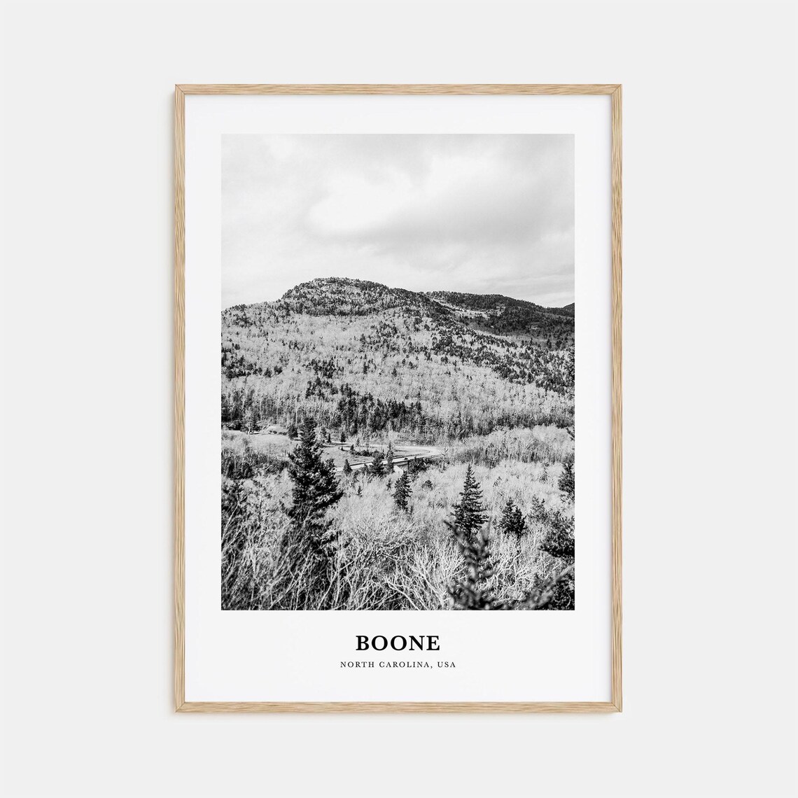 Boone North Carolina Blue Ridge Mountains Black and White Poster