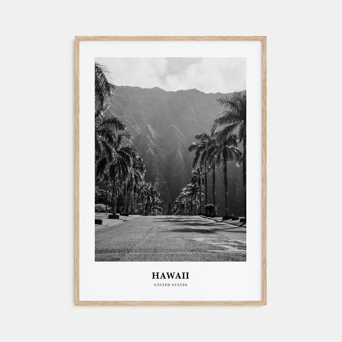 Hawaii United States Palm Lined Road Mountain View Black White Poster