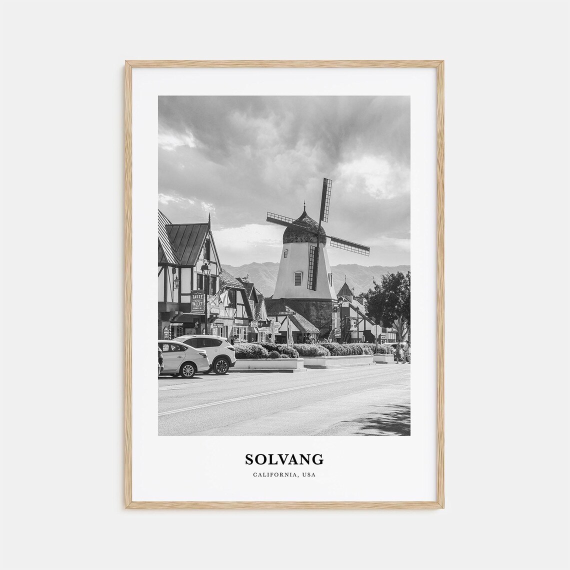 Solvang California Windmill Street Black and White Photo Poster