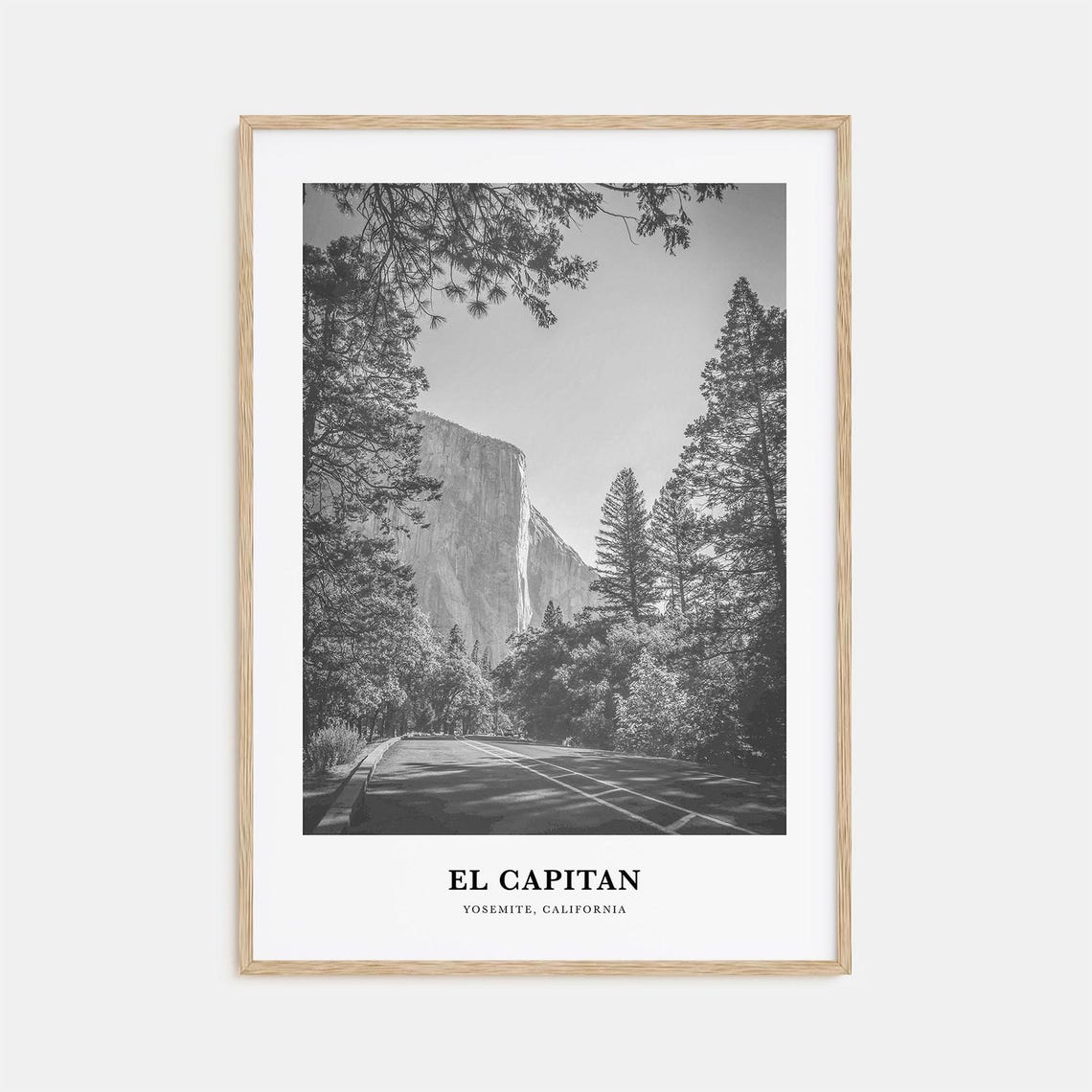 El Capitan Yosemite California Granite Cliff Road Black White Poster
