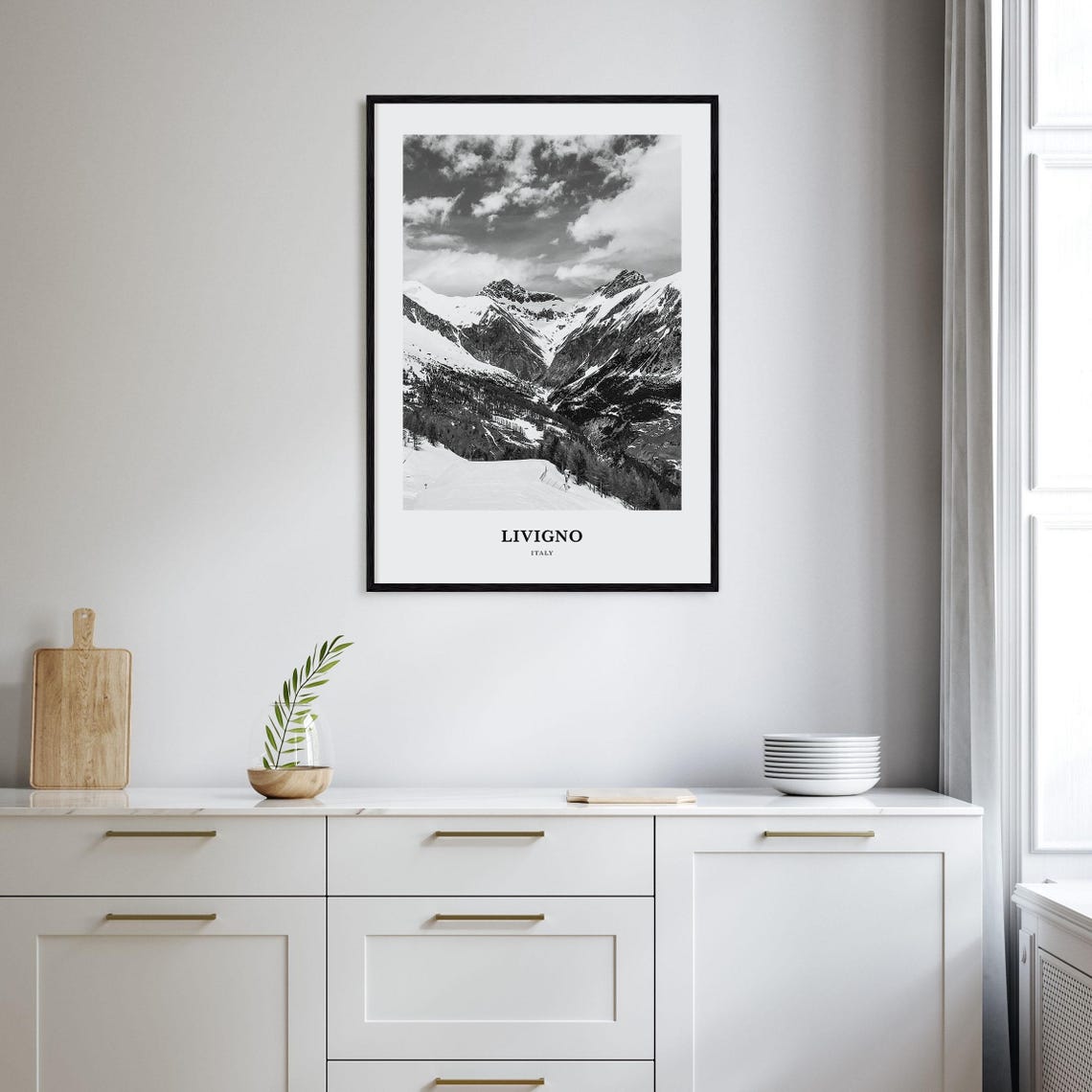 Livigno Italy Snowy Alps Ski Valley Black White Mountain Poster - Image 2