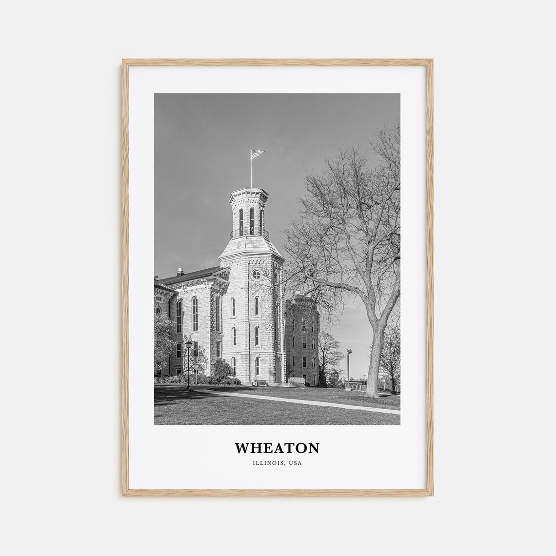 Wheaton Illinois Historic Tower Building Campus Landmark Poster