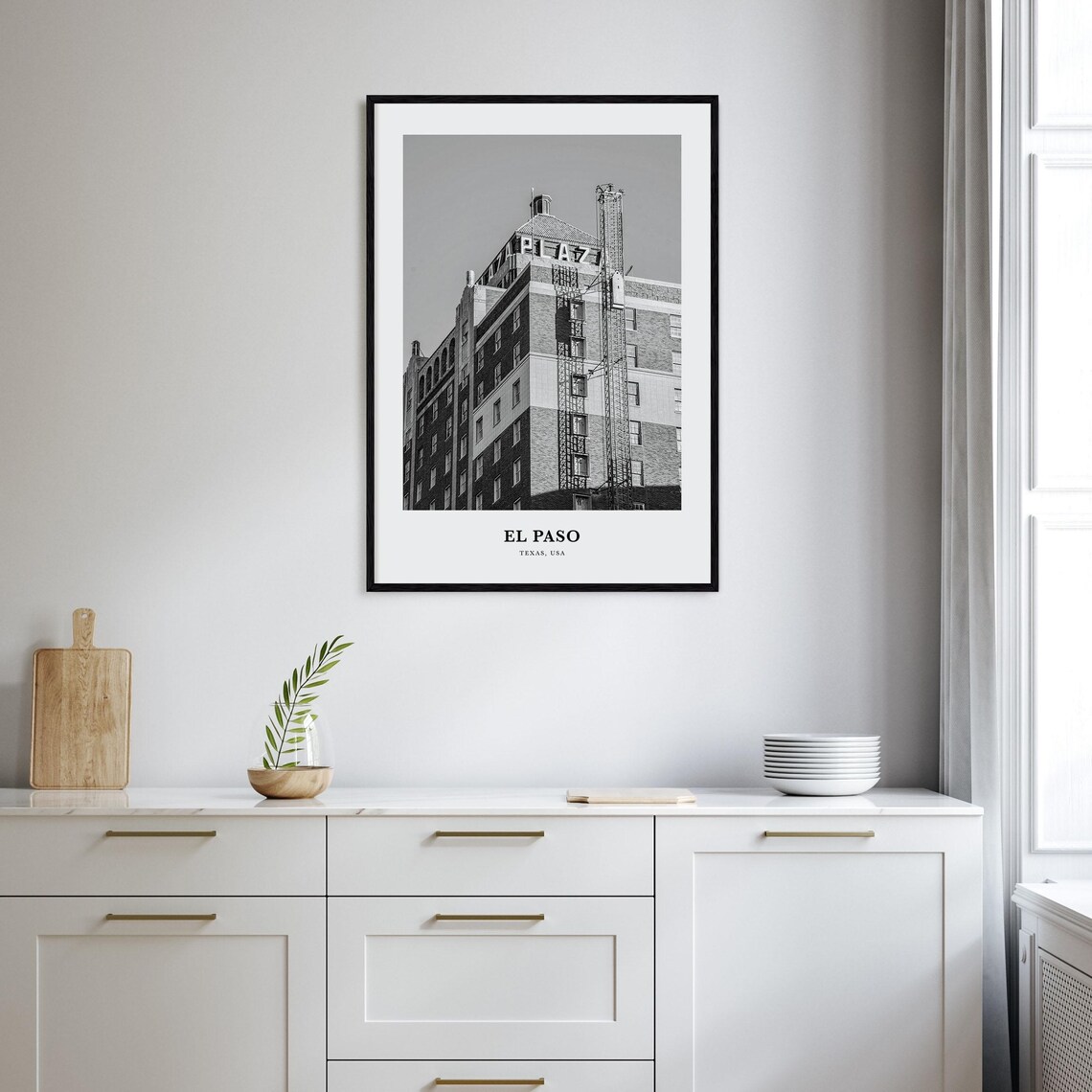 El Paso Texas Historic Plaza Hotel Tower Black White Photo Poster - Image 2