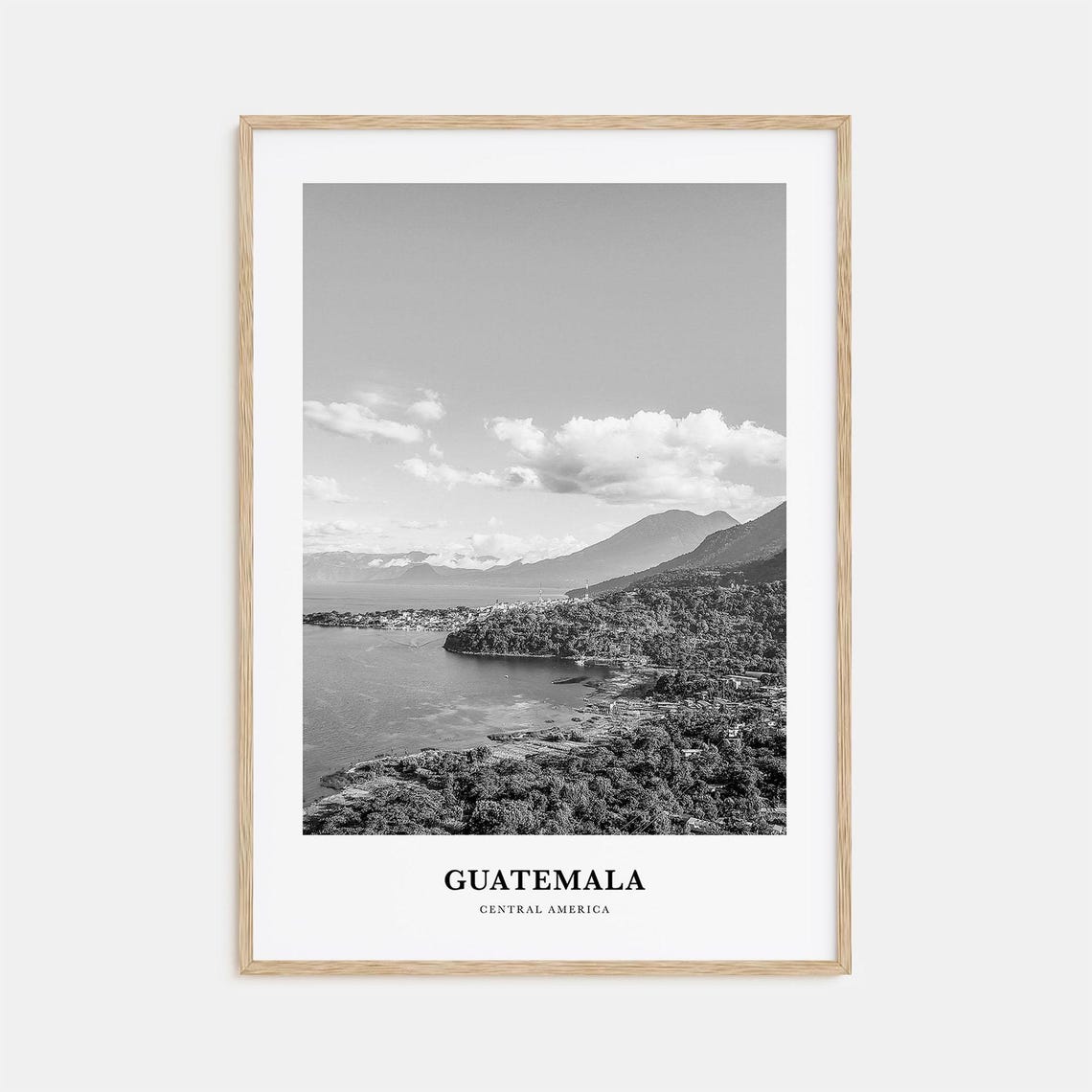 Guatemala Lake Volcano Landscape Black and White Photo Poster