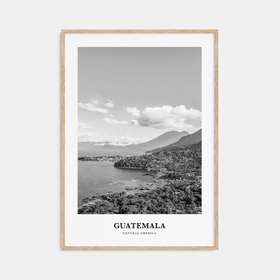 Guatemala Lake Volcano Landscape Black and White Photo Poster