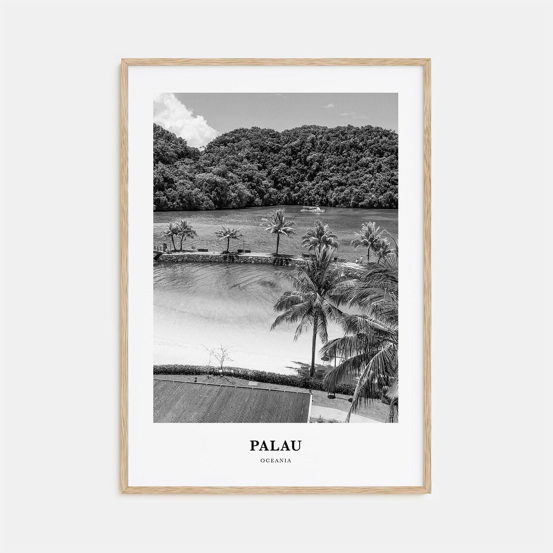 Palau Oceania Tropical Palms Beach Black and White Art Print