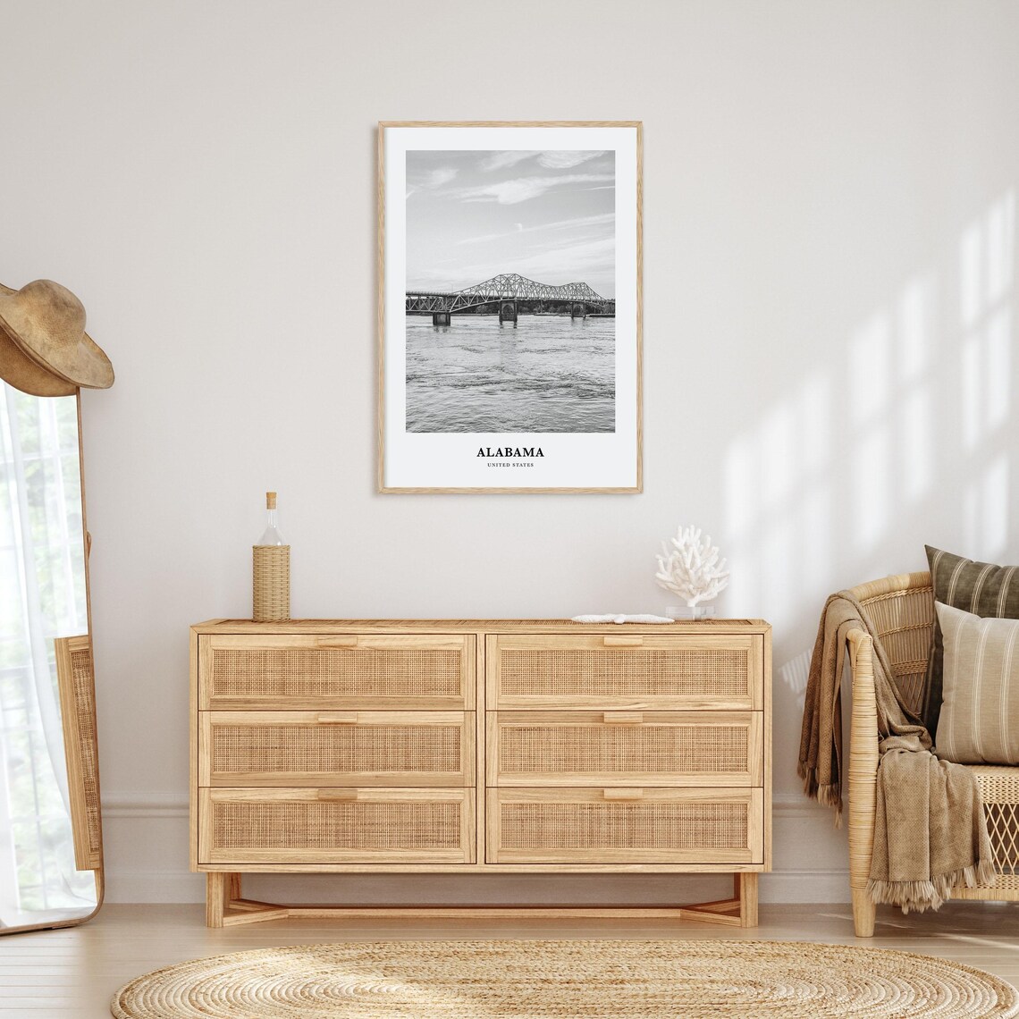 Alabama River Bridge Black and White Minimalist Travel Poster - Image 3