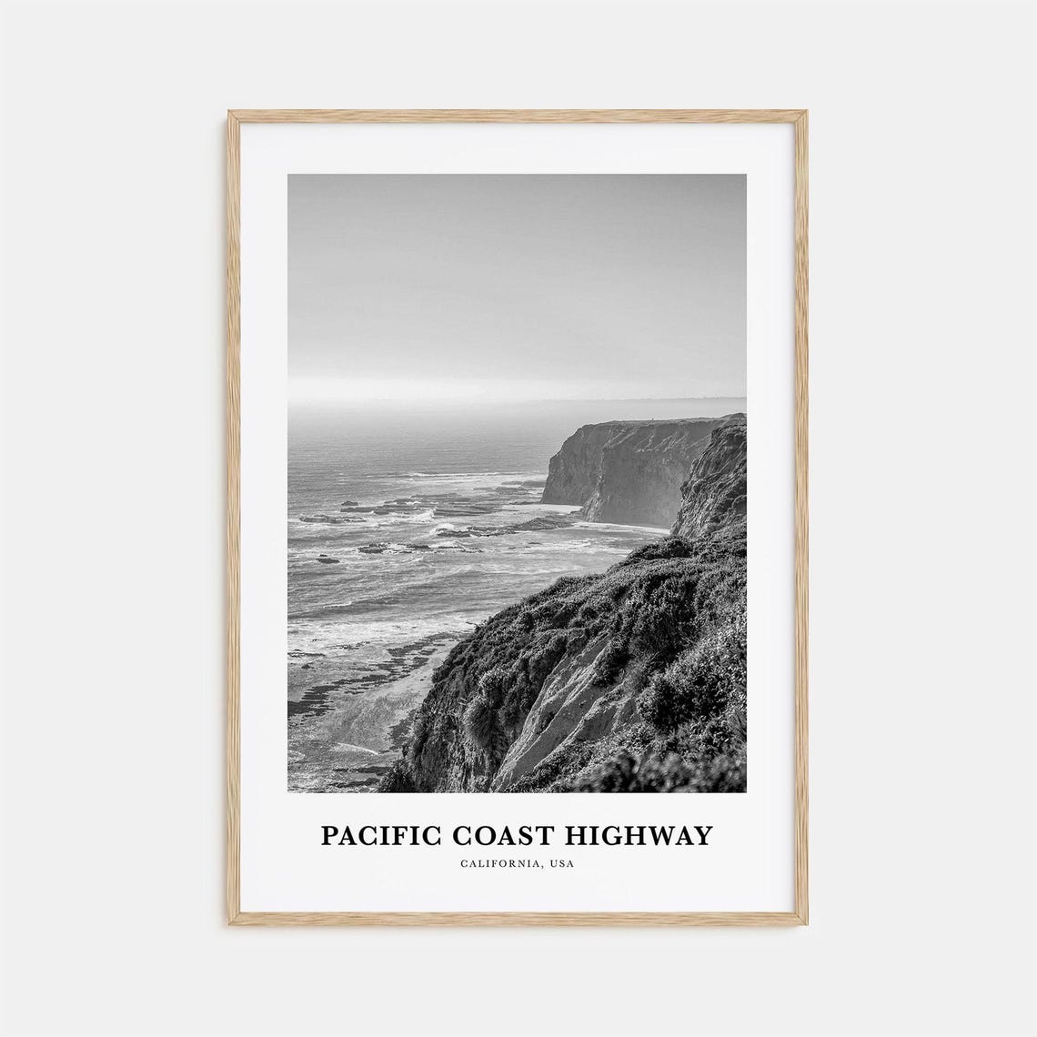 Pacific Coast Highway Big Sur Cliffs Black and White Road Poster