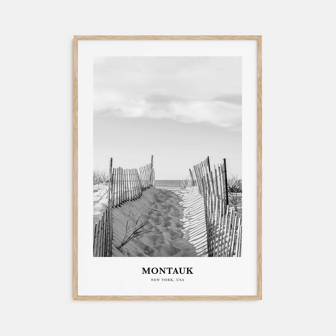 Montauk New York Black and White Dune Path Beach Ocean Poster