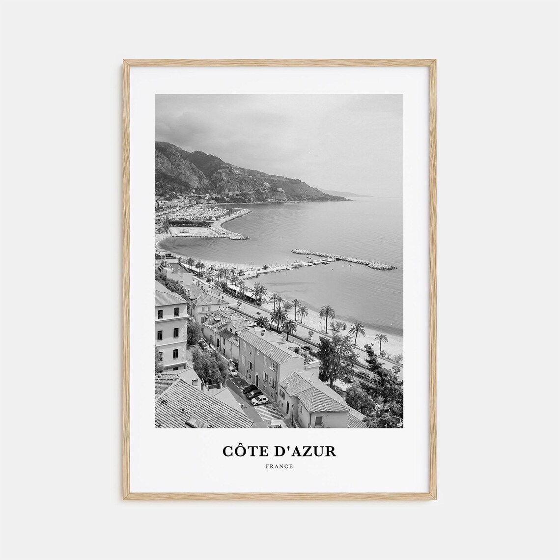 Cote dAzur France Riviera Coast Aerial Black and White Travel Poster