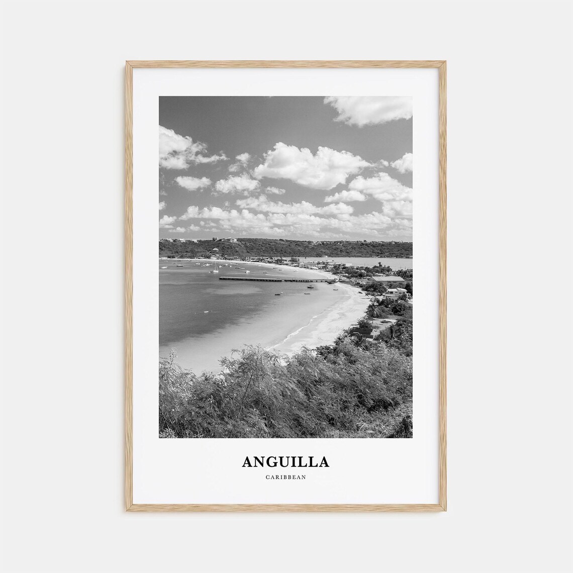 Anguilla Caribbean Bay and Beach Black and White Travel Poster